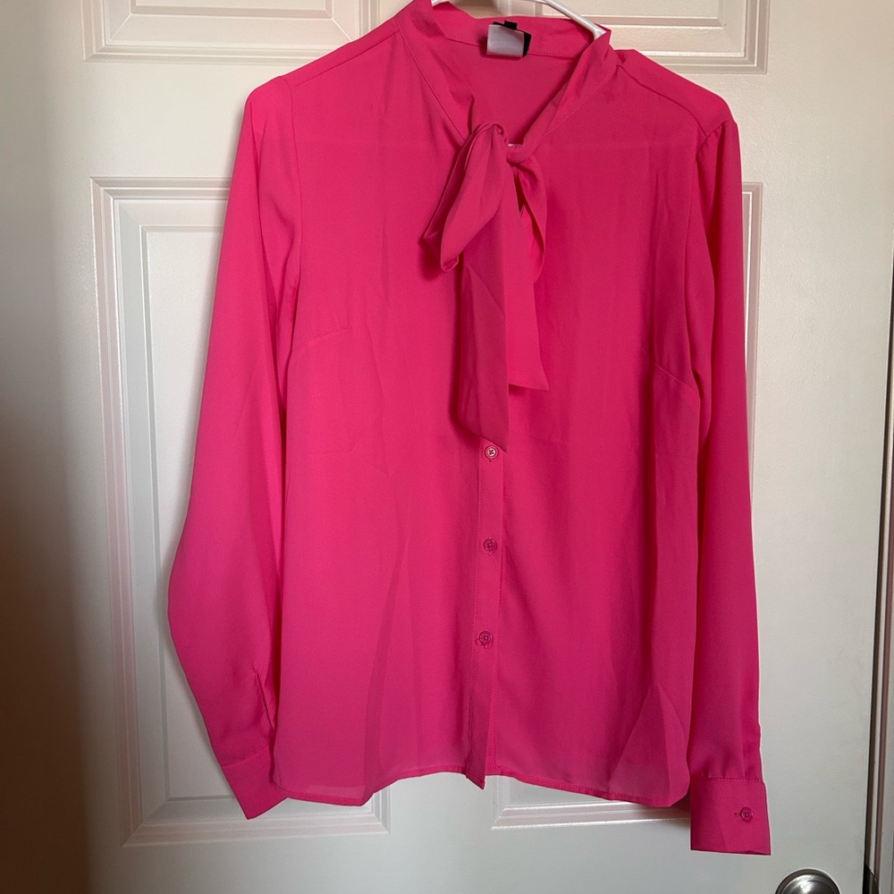 Retrolicious Hot Pink Tie-Neck Blouse